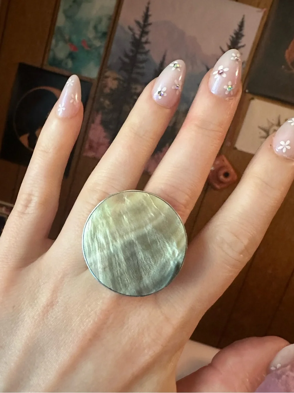 Iridescent Mother of Pearl Circle Disk Ring